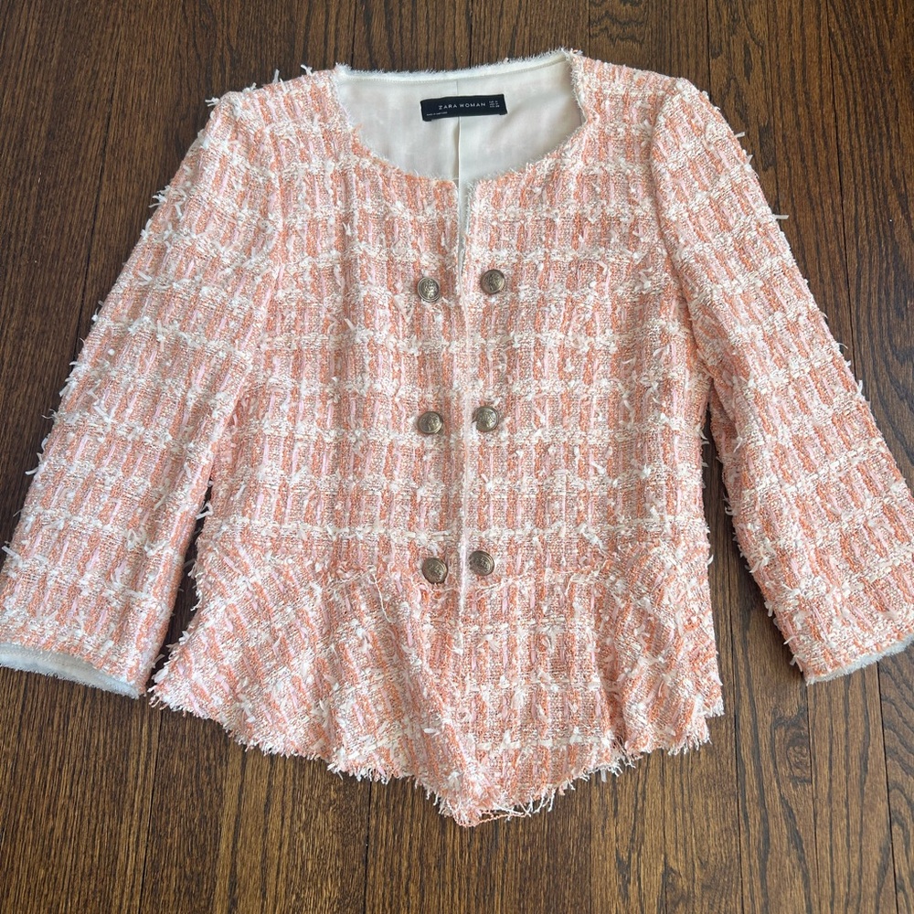 Zara Peach Tweed Blazer